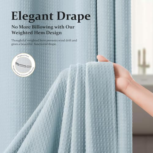 Dynamene Extra Wide Waffle Shower Curtain 256 GSM Fabric 180x72 Fog Blue - Image 4