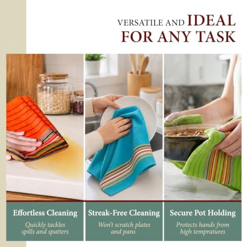 100% Cotton Salsa Kitchen Towels – 8 Pack Dish Towels, Kitchen Cleaning & Drying - Image 3
