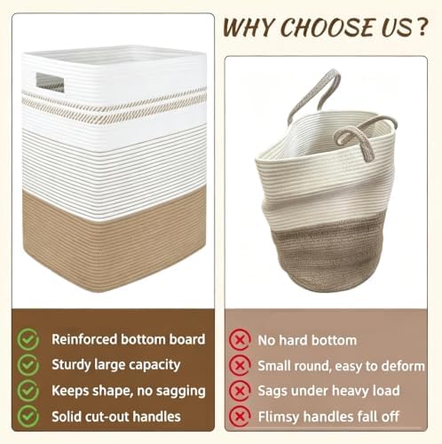 Rectangular Cotton Rope Laundry Hamper 80L Foldable Basket - Image 4