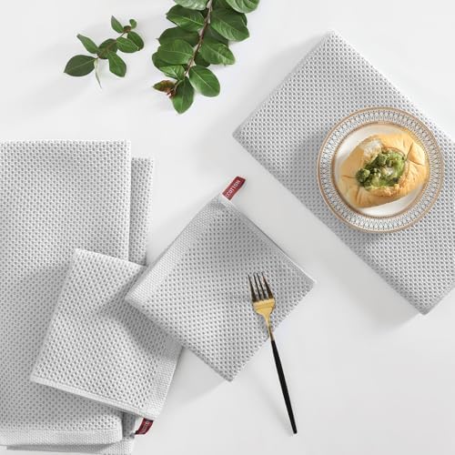 Homaxy 10 Pack 100% Cotton Kitchen Towels and Dishcloths Set, Light Gray - Image 6