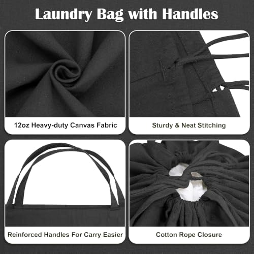 Canvas Laundry Bag 40"W x35"H, Extra Large Heavy Duty Storage Bag XXL Black - Image 5