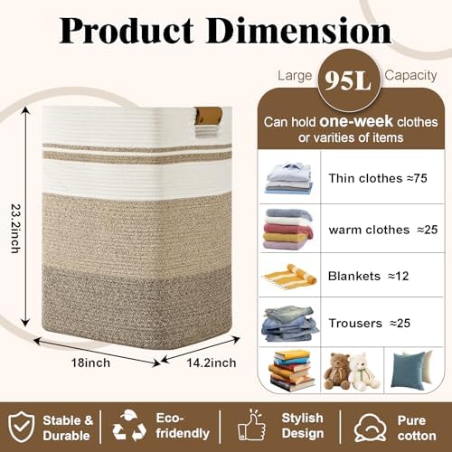 Laundry Hamper, 95L Tall Laundry Basket - Image 3
