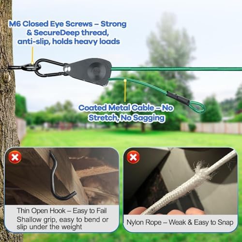 TooTaci 15ft Outdoor Clothesline Kit, 3/16" Green PVC Coated Clothes Cable - Image 5