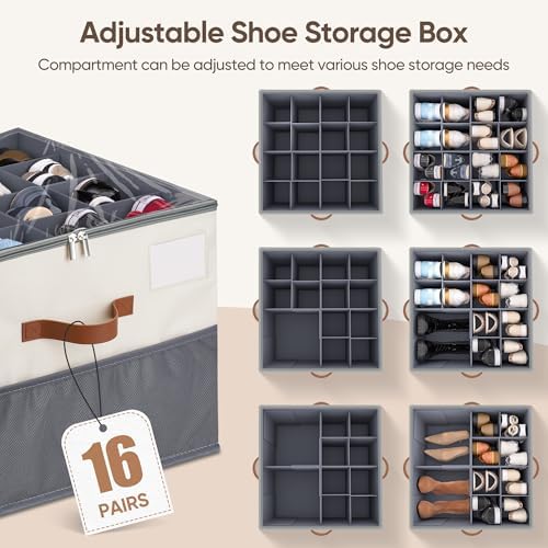 Shoe Organizer for Closet, Adjustable Storage Box Holds 16 Pairs - Image 3