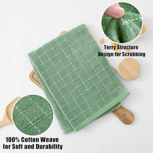 Homaxy 100% Cotton Terry Kitchen Towels, Large 6 Pack, Grass Green - Image 2