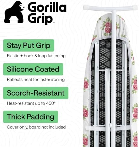 GORILLA GRIP Padded Ironing Board Cover, 15x54 Pink Floral - Image 2