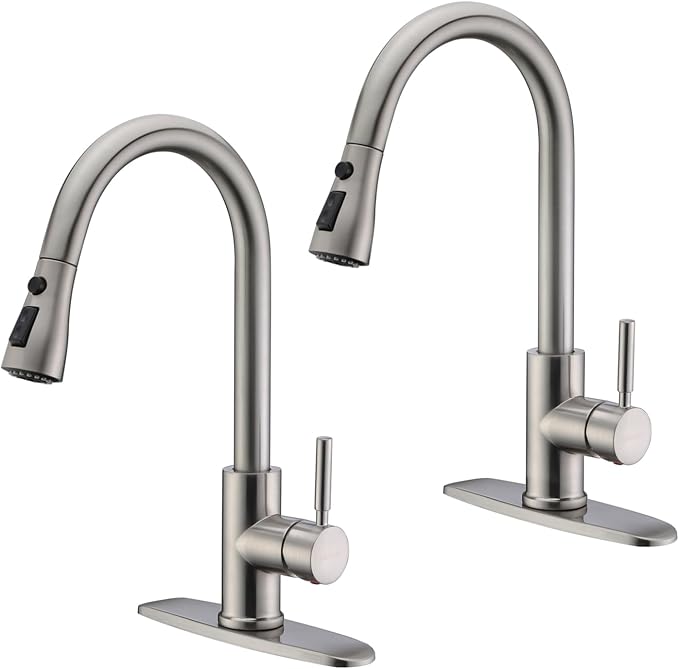 WEWE Pull-Down Kitchen Faucet, 3-Mode Sprayer, Brushed Nickel, 2 Set | 360° by WEWE