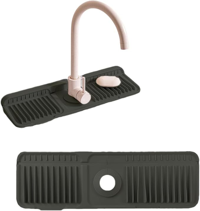 Faucet Mat For Kitchen Sink Silicone Splash Guard Mat, Snap On Cuttable Hole - Image 3
