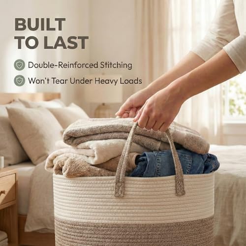 JMvicyroam 115L Extra Large Machine Washable Cotton Rope Blanket Basket - Image 6