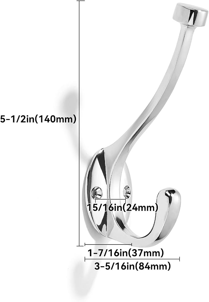 The 5 Pack 5-1/2 inch Polished Chrome Coat Hook zinc Alloy mudroom Hooks is - Image 2