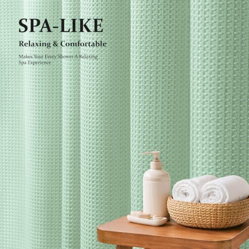 Dynamene Waffle Shower Curtain 256 GSM Heavy Duty Fabric 72" x72 Mint Green - Image 2