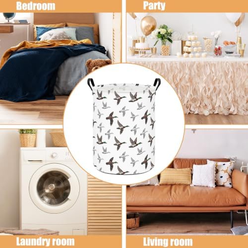 Round Laundry Basket Collapsible Storage Hamper Organizer Mallard Duck - Image 3