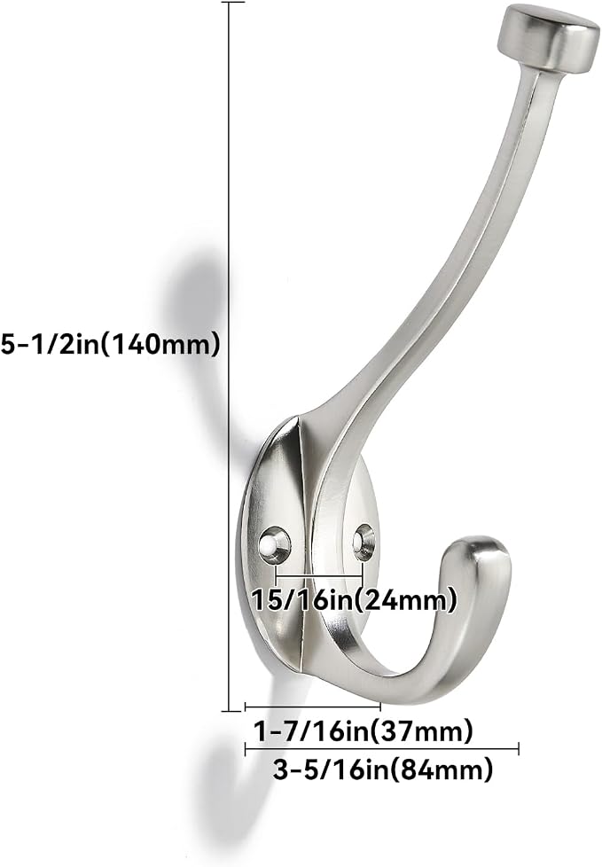 The 5 Pack 5-1/2 inch Satin Nickel Coat Hook zinc Alloy mudroom Hooks is - Image 2
