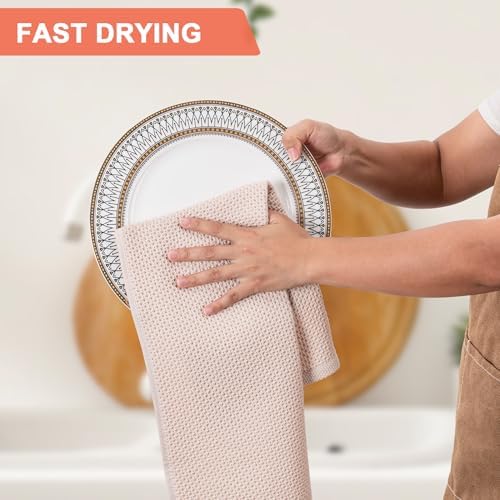 BOOMIBOO 4-Pack Dish Towels, 100% Cotton Waffle Weave, 13x28 in, Mixed Color - Image 3