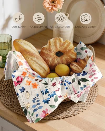 Miss Adola 150GSM Flour Sack Kitchen Towels Set of 2, Watercolor Flower - Image 2