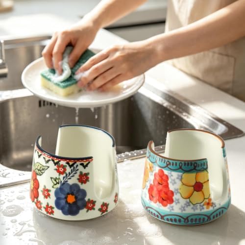 Sponge Holder for Kitchen Sink, Ceramic Dish Sponge Dish Rack Scrubby Caddy - Image 6