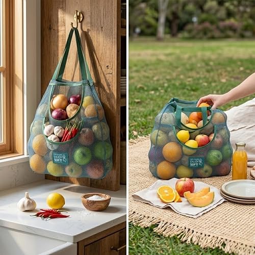 Durable Hanging Mesh Bags for Fruit & Vegetables. Reusable, Breathable Storage - Image 5