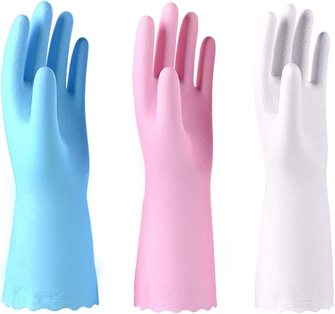 Alimat PluS Kitchen Cleaning Gloves Latex Free, Cotton Flock Liner, Large | 3 by AlimatPlus