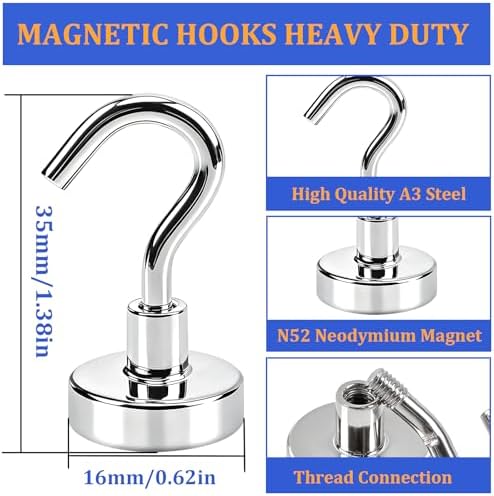 50Pack Silver Magnetic Hooks, 0.63" Heavy Duty Hooks - Image 2