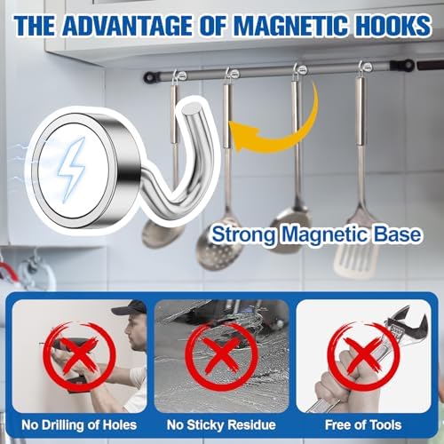 Grtard 15 Pack Silver Magnetic Hooks Heavy Duty, 30LBS Strong Magnet Hooks - Image 6