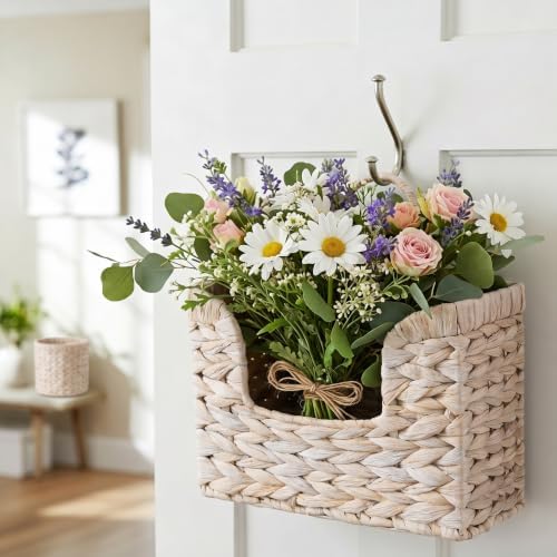 Set of 2 Magazine Holder Wall Basket Water Hyacinth Woven Mail Organizer - Image 4