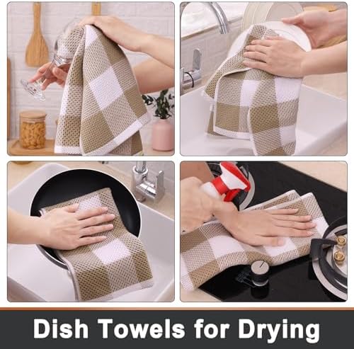 Mordimy 8 Pack Kitchen Towels and Dishcloths Set, Khaki & White - Image 5