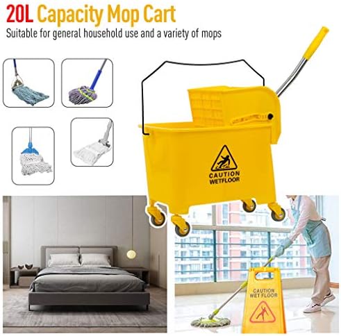 Industrial Mop Bucket with Wringer, Basics Side Press 5.28 Gallon Commercial - Image 3