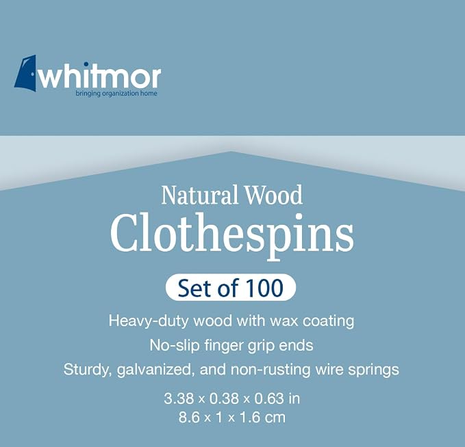 Whitmor Wooden Clothespins, 100 Pack Heavy Duty Natural Hardwood Clothes Pins - Image 3