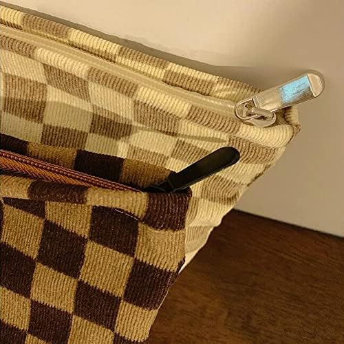 SxoSyo Checkered Makeup Bag, Large Corduroy Cosmetic Pouch - Image 3