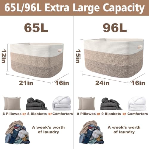 JMvicyroam 96L Large Woven Cotton Rope Blanket Basket - Image 3