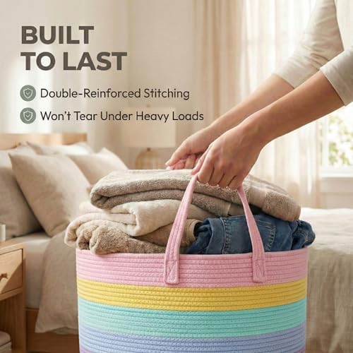 JMvicyroam 115L Extra Large Machine Washable Cotton Rope Blanket Basket - Image 6