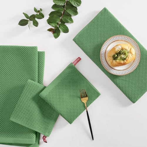 Homaxy 10 Pack 100% Cotton Kitchen Towels and Dishcloths Set, Grass Green - Image 6