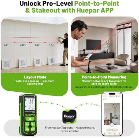 Huepar 200Ft Bluetooth Laser Measuring Tool S60-BT, APP Control, Rechargeable - Image 3