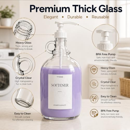 3 Pack Glass Laundry Detergent Dispensers, 64 oz Half Gallon Bottles - Image 4