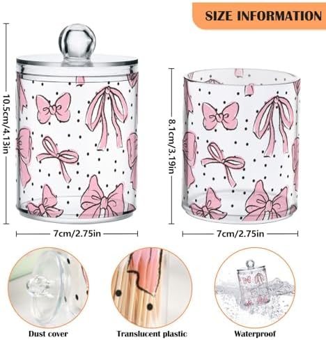 4 Pack Apothecary Jars Bathroom Bow Pink Qtip Holder Dispenser Clear Plastic - Image 3