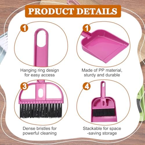 uxcell 2 Pcs Mini Dustpan and Brush Set, Small Broom and Dustpan Set - Image 3