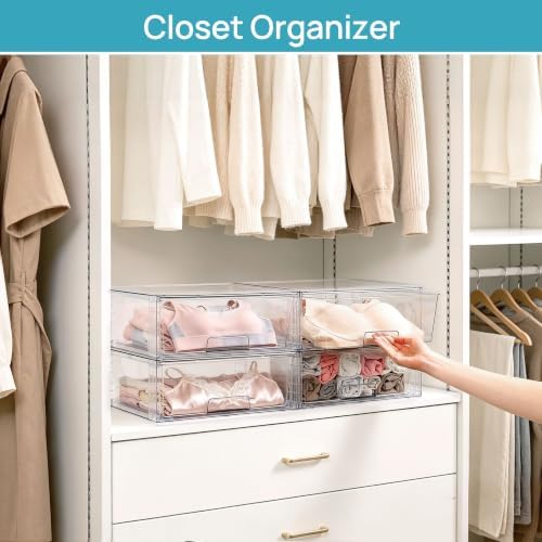 Vtopmart 4 Pack Large Clear Stackable Storage Drawers - Image 4