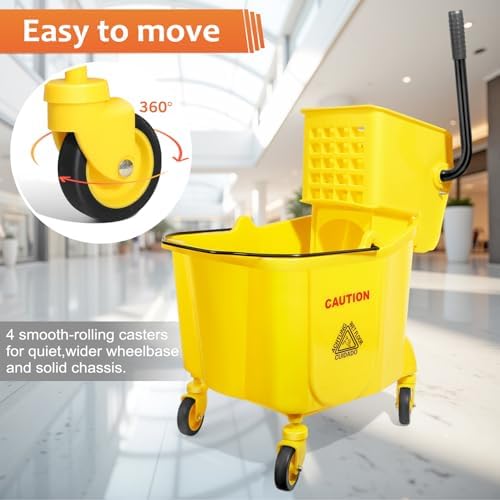 38 Qt Commercial Bucket with Side Press Wringer on Wheels, Including 1 - Image 3