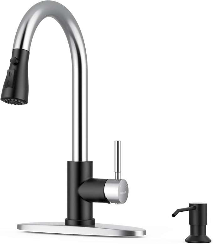 WEWE Kitchen Faucet with Soap Dispenser Set, 360° Swivel, SUS 304, 1- or 3-Hole by WEWE