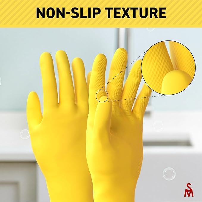 SteadMax 3 Pairs Cleaning Gloves, Reusable Natural Rubber Dish Gloves, Non-Slip - Image 3