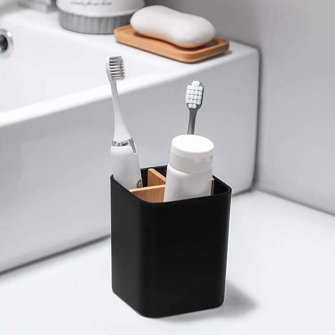 Bamboo Toothbrush Holder for Bathrooms Toothpaste Organizer - Image 3