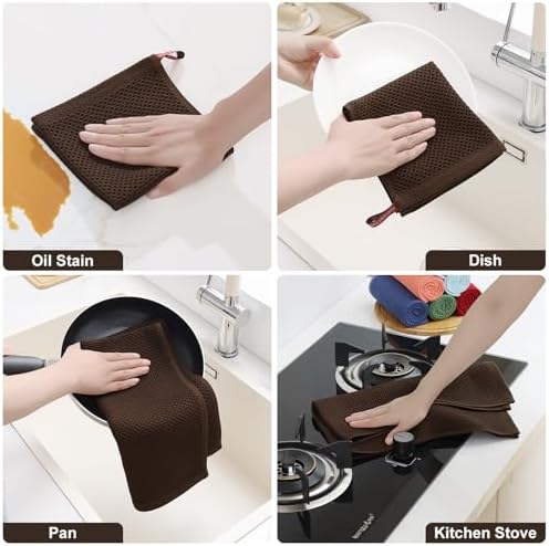 Homaxy 10 Pack 100% Cotton Kitchen Towels and Dishcloths Set, Dark Brown - Image 5