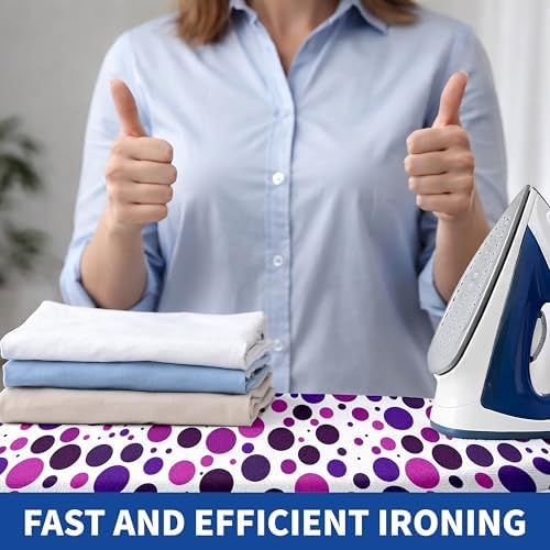 Ironing Board Cover and Pad, Thick Scorch Resistant Padding Purple Dots Print - Image 6