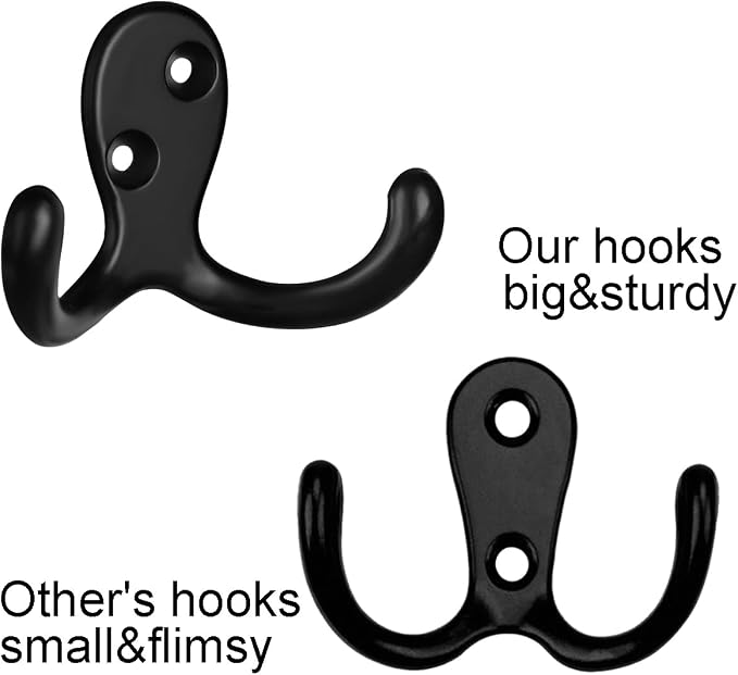 IBosins 16 Pack Black Double Prong Coat Hooks Wall Mounted - Image 3