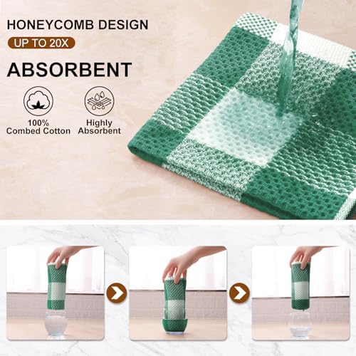 Mordimy 8 Pack Kitchen Towels and Dishcloths Set, Dark Green & White - Image 3