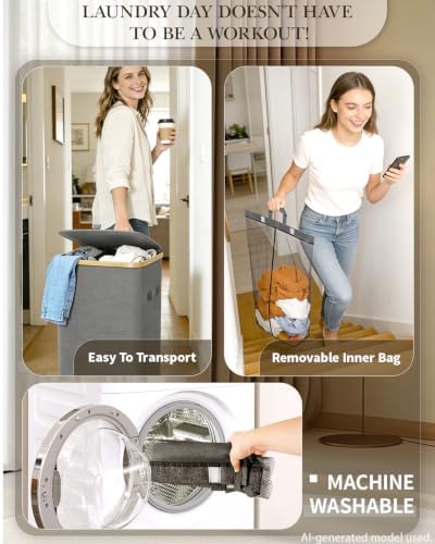 Laundry Basket with Wheels, 110L Large Rolling Laundry Hamper - Image 3