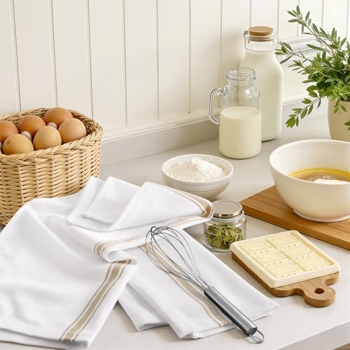 Homaxy 100% Ring Spun Cotton Kitchen Towels 6 Pack, Khaki Stripe - Image 6