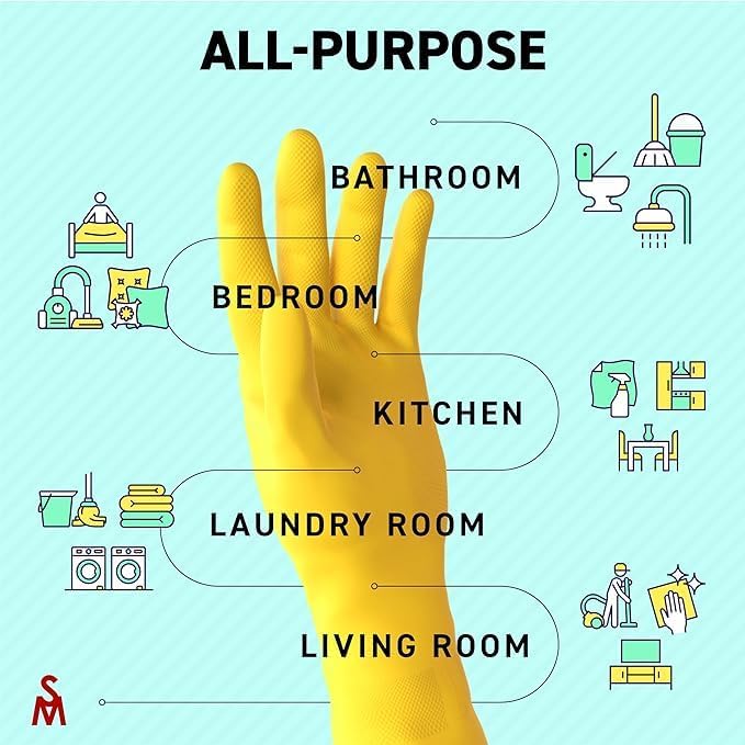 SteadMax 3 Pairs Cleaning Gloves, Reusable Natural Rubber Dish Gloves, Non-Slip - Image 5