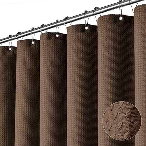 Dynamene Waffle Shower Curtain 256 GSM Heavy Duty Fabric 72"x72" Brown by Dynamene