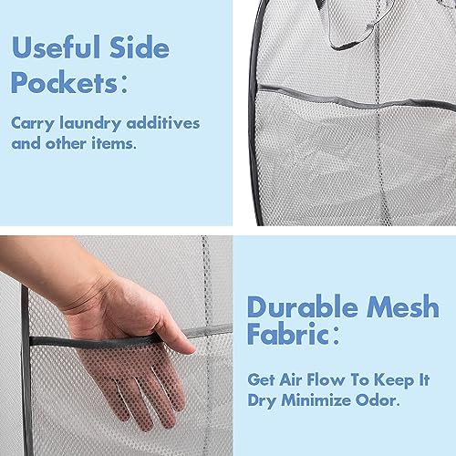 2 Pack Pop Up Laundry Hampers, 70 L Collapsible Foldable Mesh Basket - Image 4